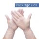 Pack 250 Guantes desechables de vinilo color transparente sin polvo. Talla XL · 0,123 € + iva/ud