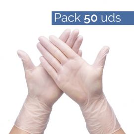 Pack 50 Guantes desechables de vinilo color transparente sin polvo · 0,0825 € + iva/ud